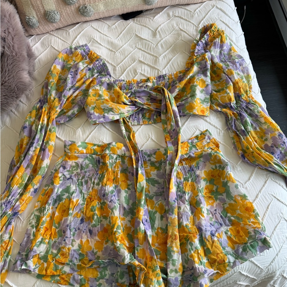 Tularosa Shorts and Long Sleeve Set Yellow and Purple